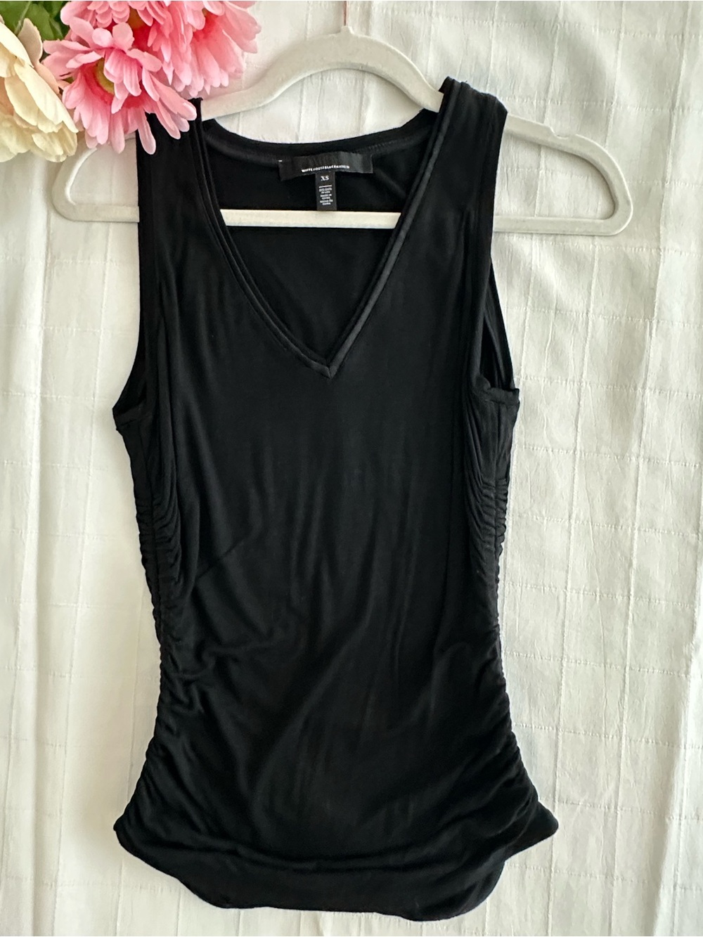 White House Black Market Brand New Black V-Neck Ruched Side Tank